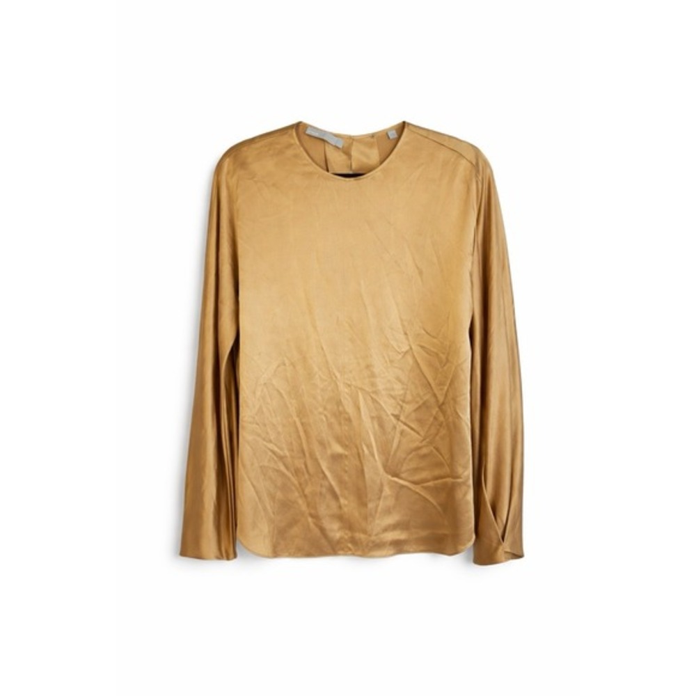 VINCE 100% Silk Tunic‎ Top Women's Sz S Brown Long Sleeve Luxury Minimalist Chic